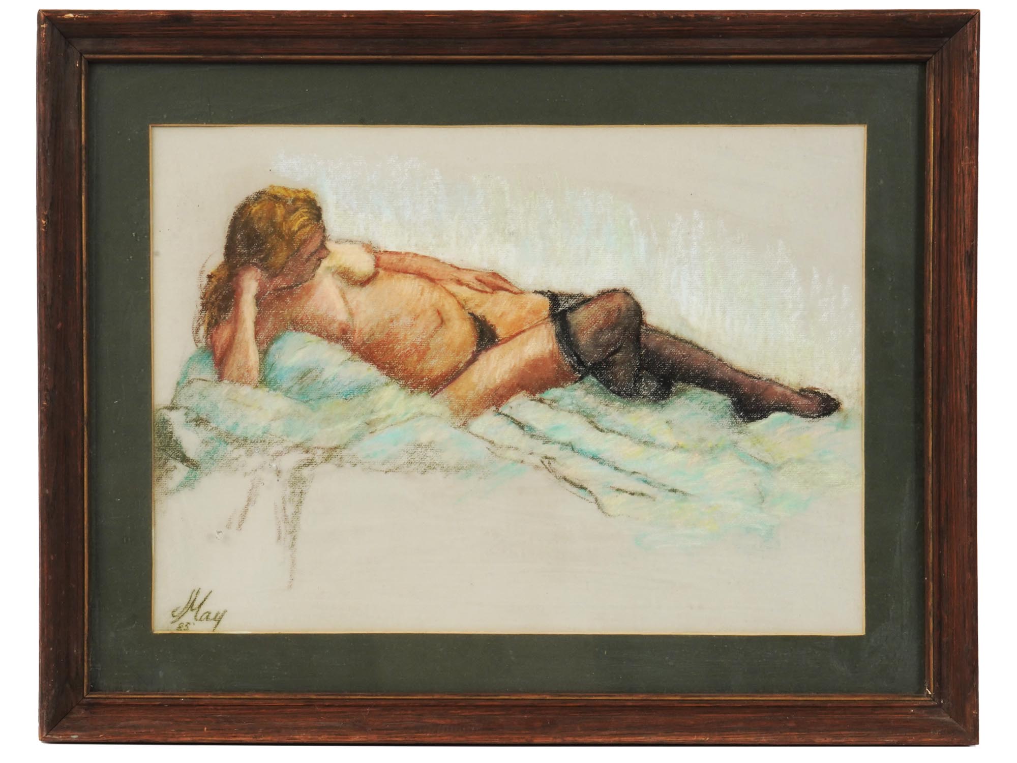 VINTAGE PASTEL NUDE WOMAN DRAWING SIGNED J. MAY PIC-0